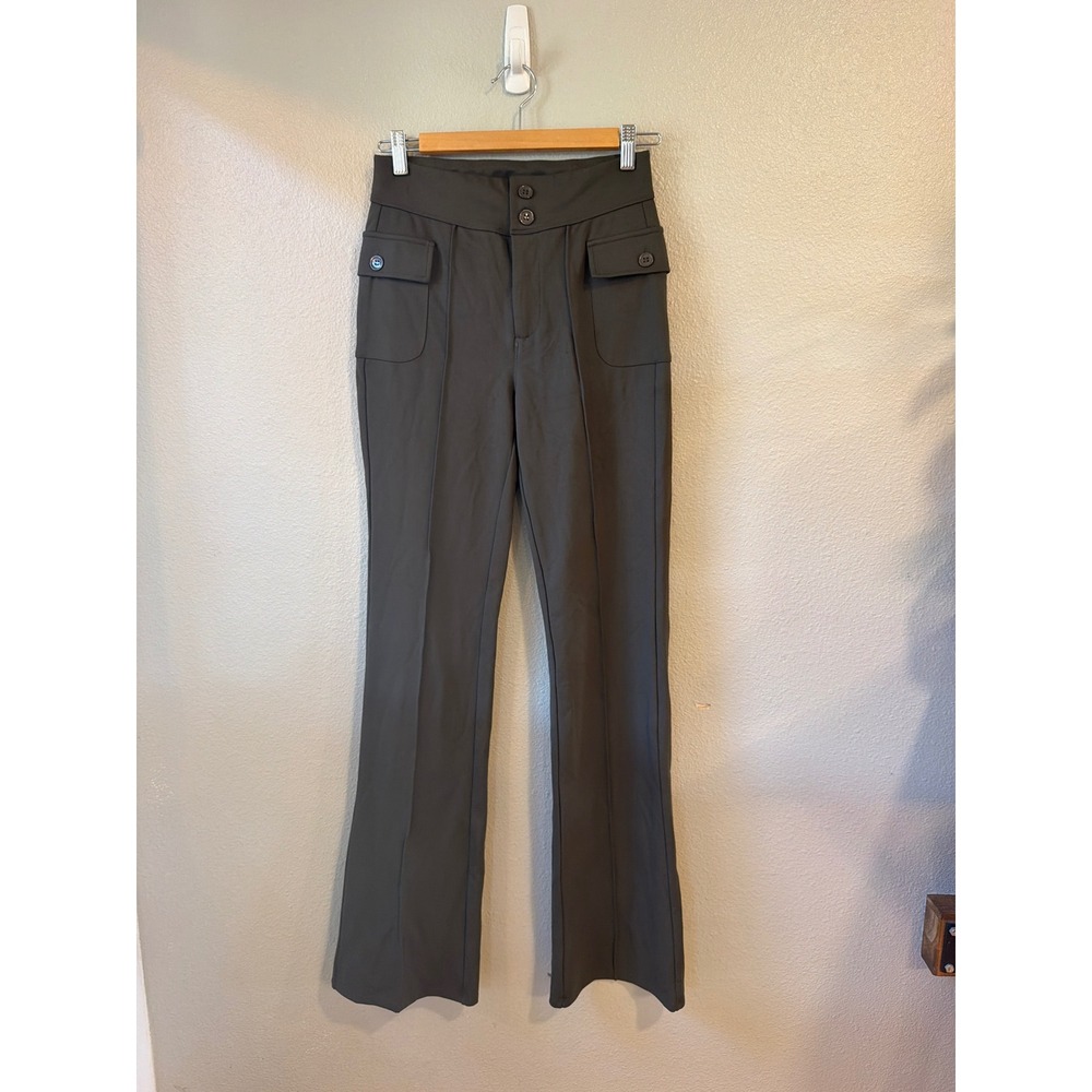 Halara Flare Cargo Pants Women Sm Tall Olive Green High Waisted Pintuck Office
